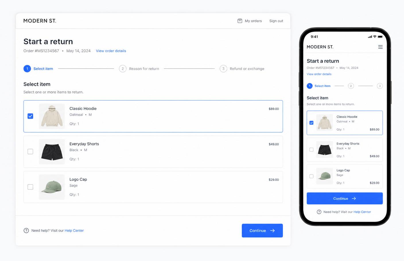 Self-service returns portal